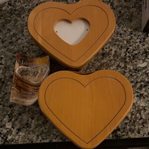 Longaberger Heart-Shaped Wooden Boxes in Natural Brown (2)